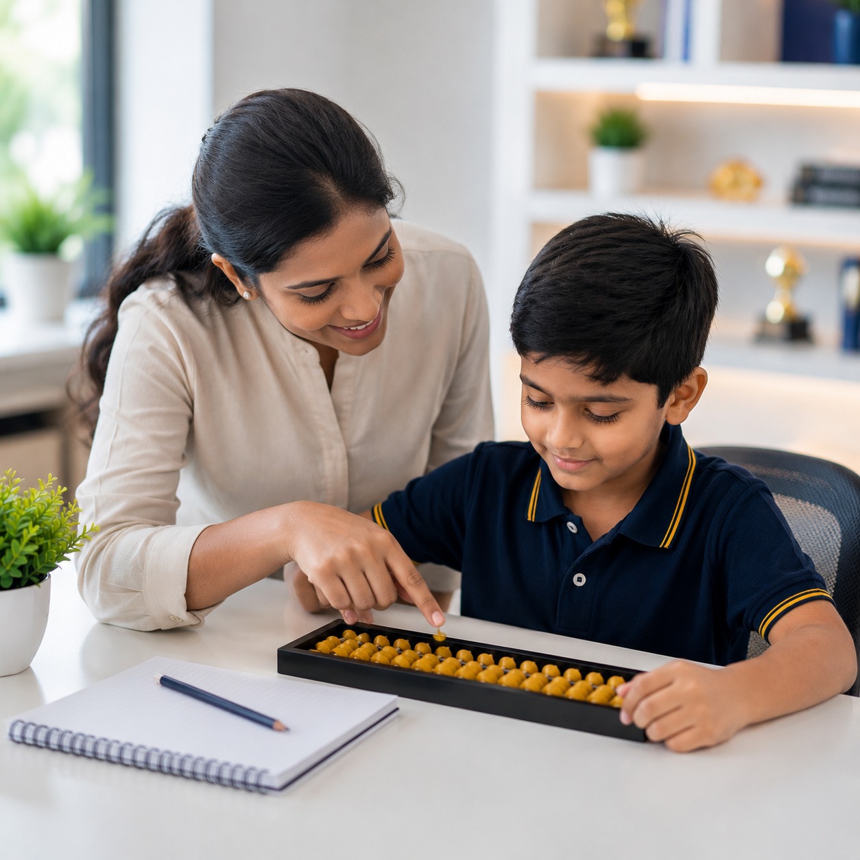 Parent and child learning together at Udaan Abacus Academy